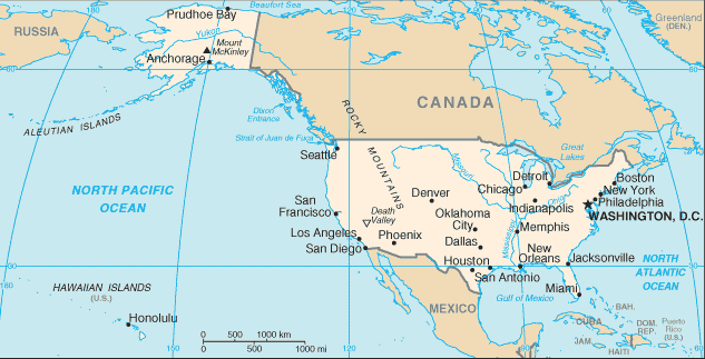 Carte des &Eacute;tats-Unis d'Am&eacute;rique