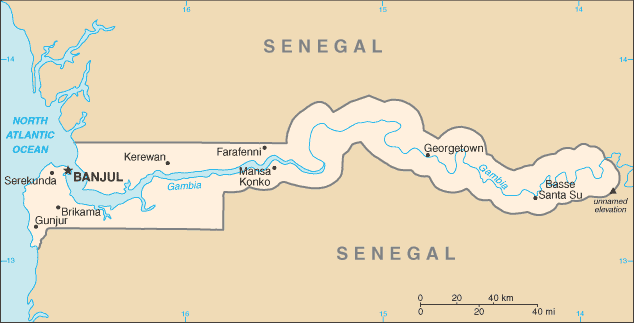 Carte de la Gambie Carte de la Gambie