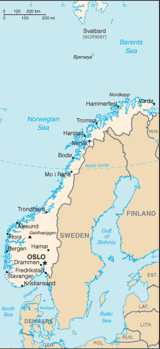 Carte de la Norvège Carte de la Norvège