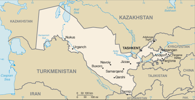 Carte de L'Ouzbékistan Carte de L'Ouzbékistan