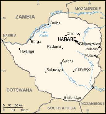 Carte du Zimbabwe